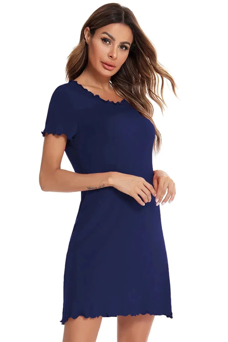 Round Neck Short Sleeve Lounge Dress - Lustreve