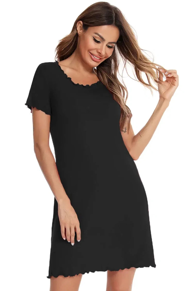 Round Neck Short Sleeve Lounge Dress - Lustreve