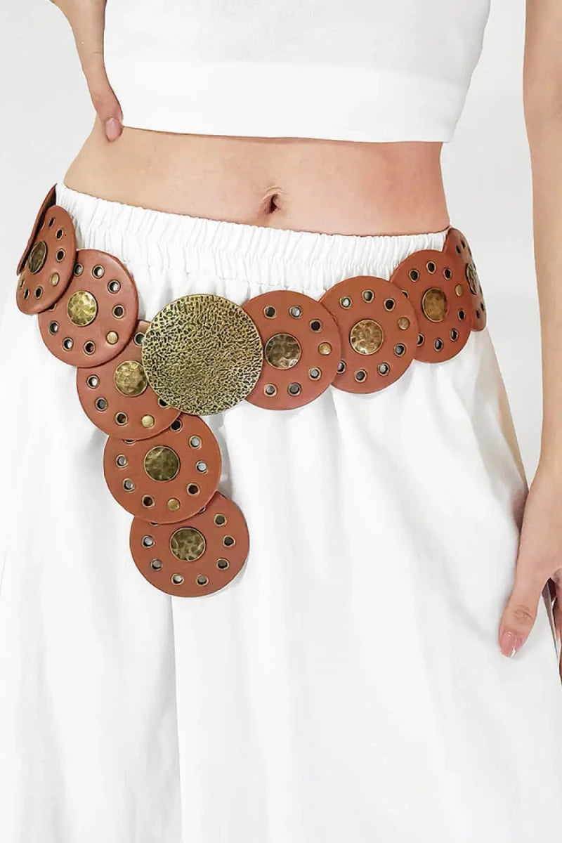 Round Shape PU Leather Belt - Lustreve