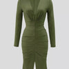Ruched Deep V - Neck Bodycon Midi Dress - Lustreve