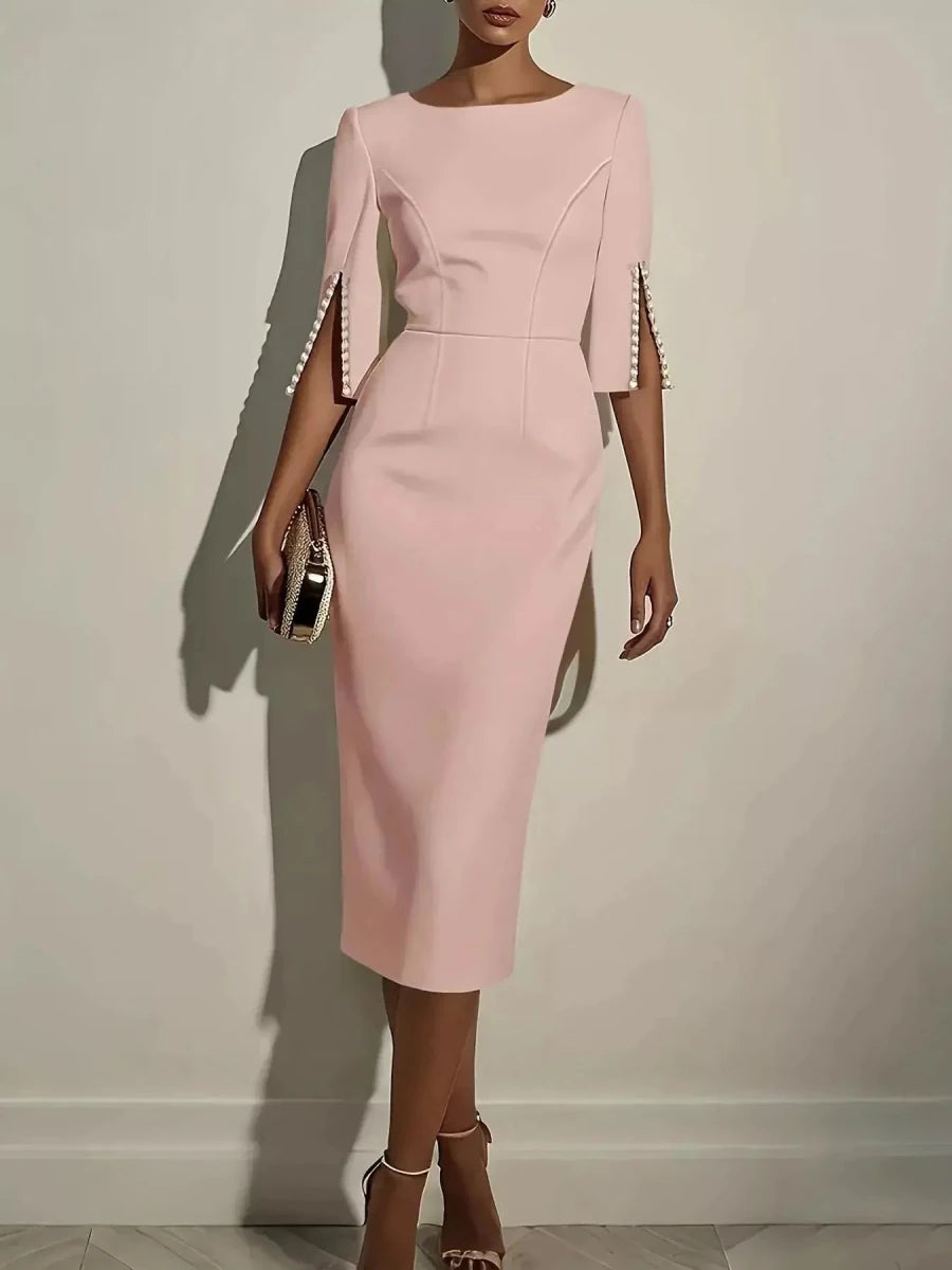 She Means Business Pearl - Detail Midi Dress - Lustreve