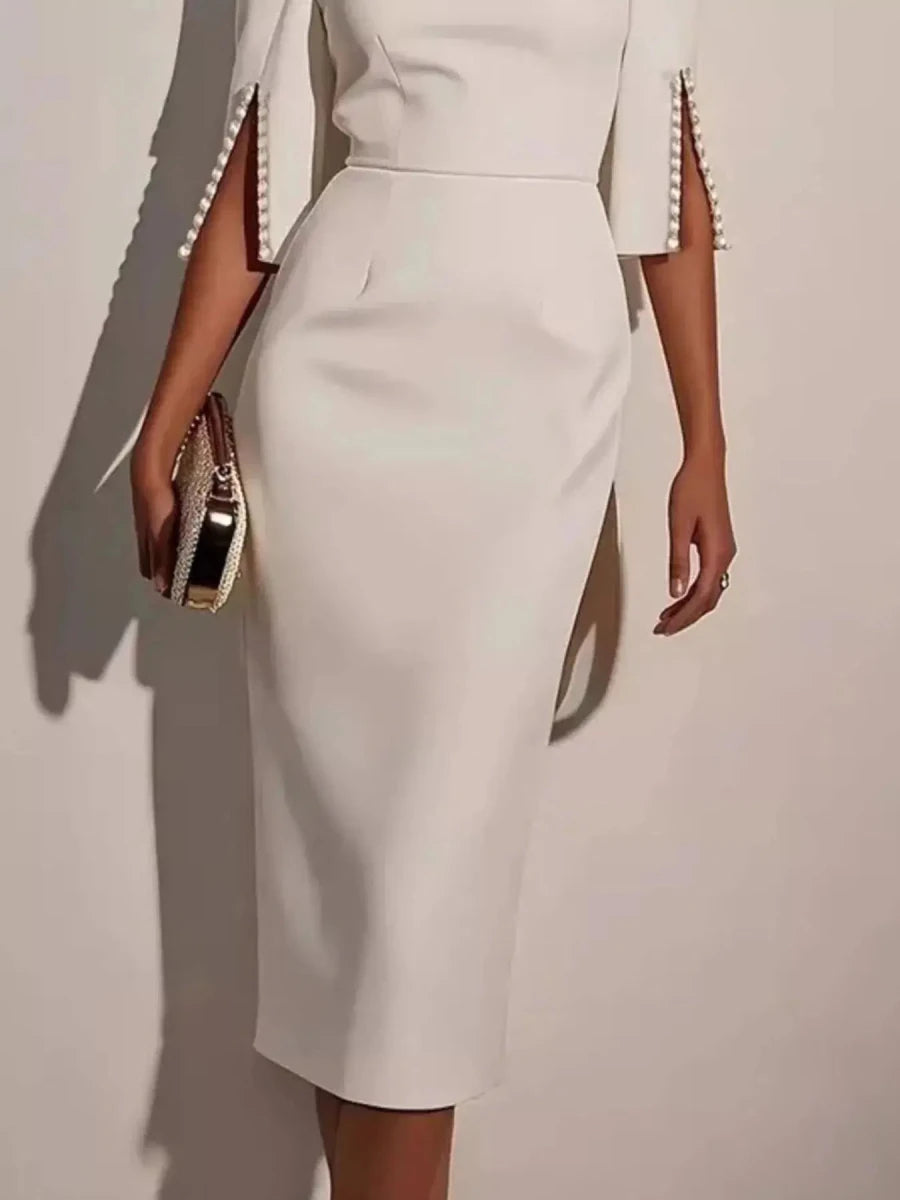 She Means Business Pearl - Detail Midi Dress - Lustreve