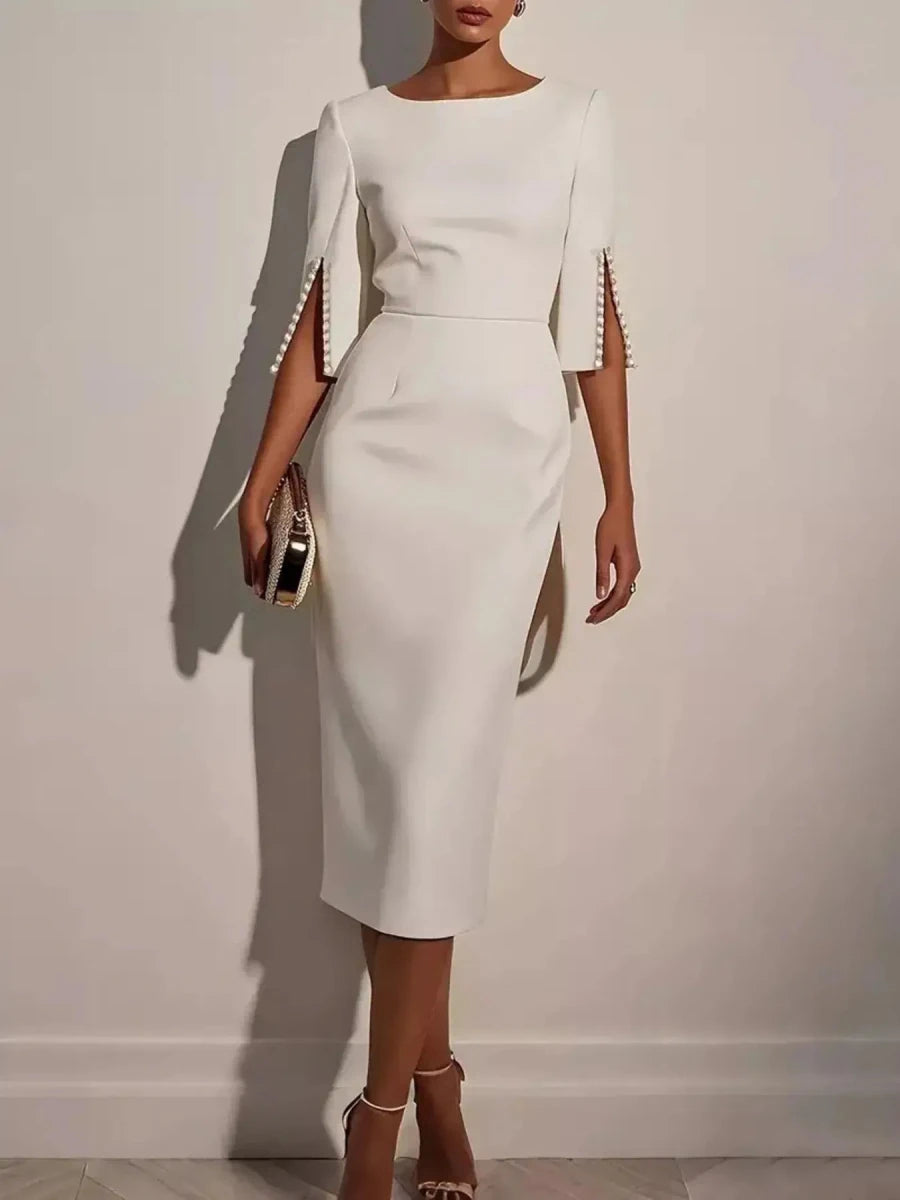 She Means Business Pearl - Detail Midi Dress - Lustreve