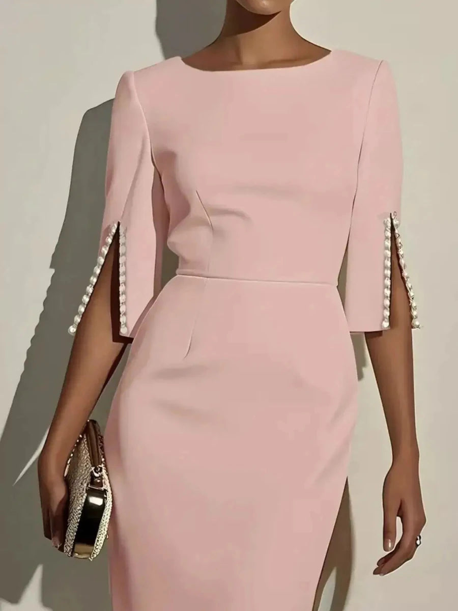 She Means Business Pearl - Detail Midi Dress - Lustreve