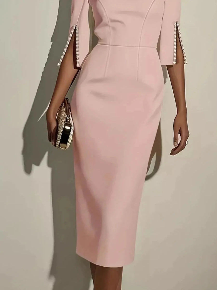 She Means Business Pearl - Detail Midi Dress - Lustreve
