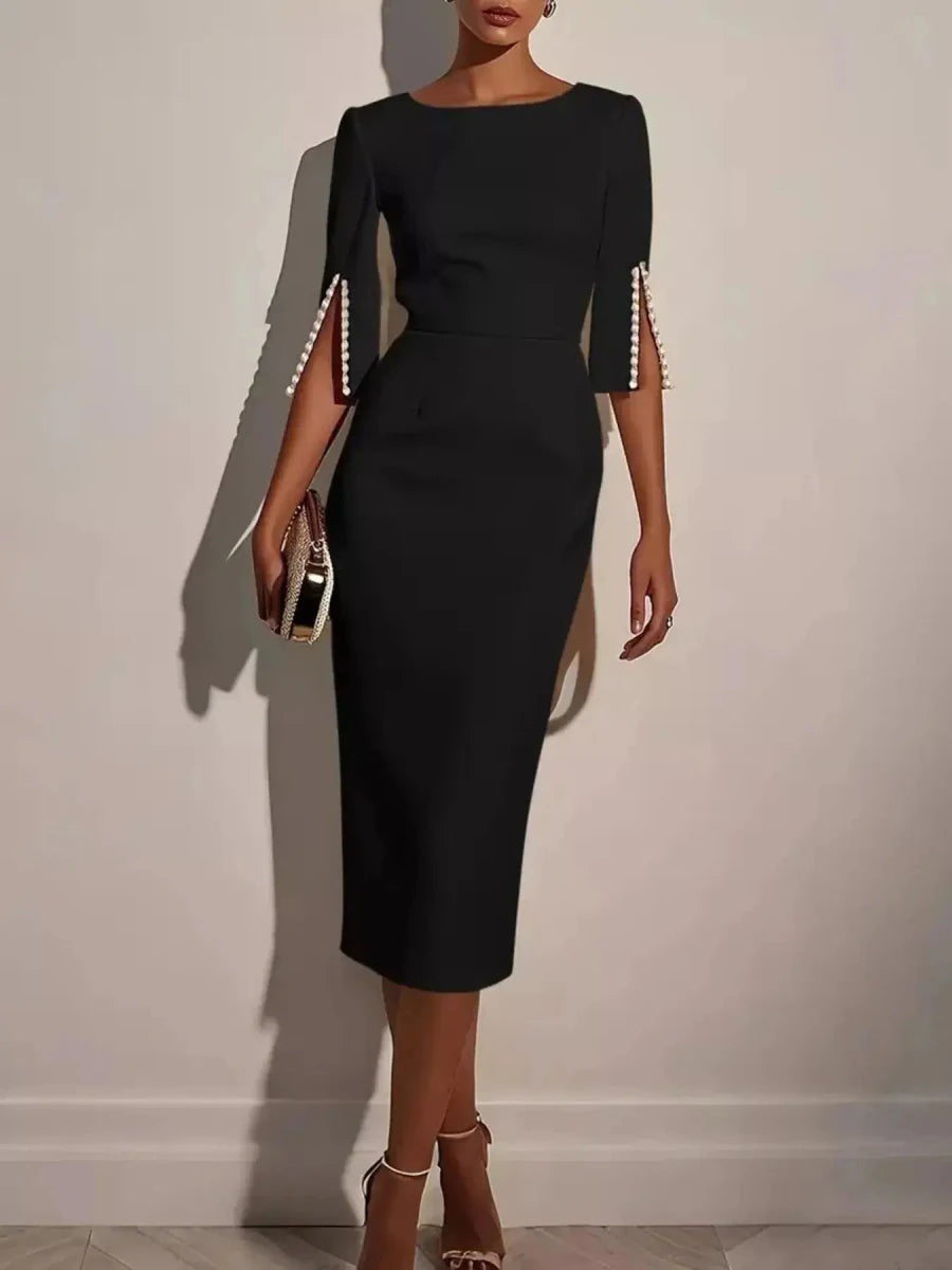 She Means Business Pearl - Detail Midi Dress - Lustreve