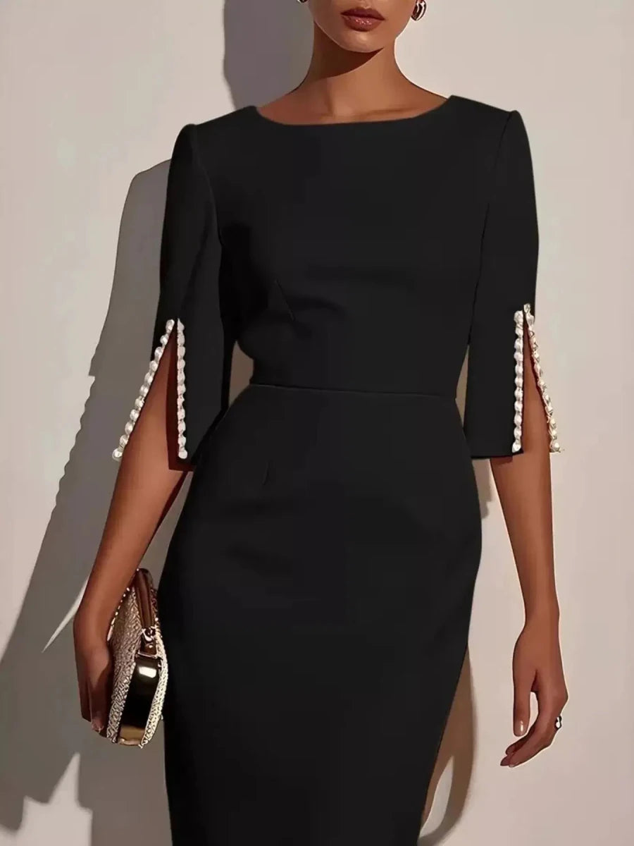 She Means Business Pearl - Detail Midi Dress - Lustreve