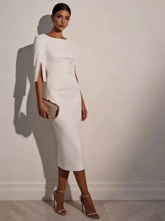 She Means Business Pearl - Detail Midi Dress - Lustreve