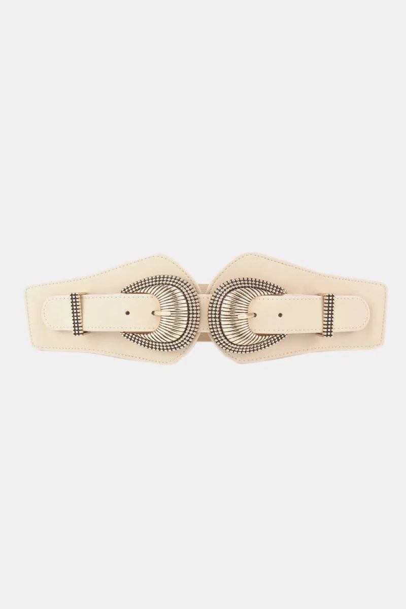 Shell Double Buckle Elastic Wide Belt - Lustreve