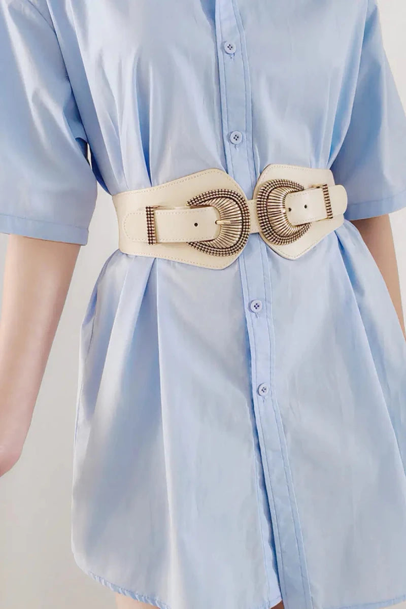 Shell Double Buckle Elastic Wide Belt - Lustreve