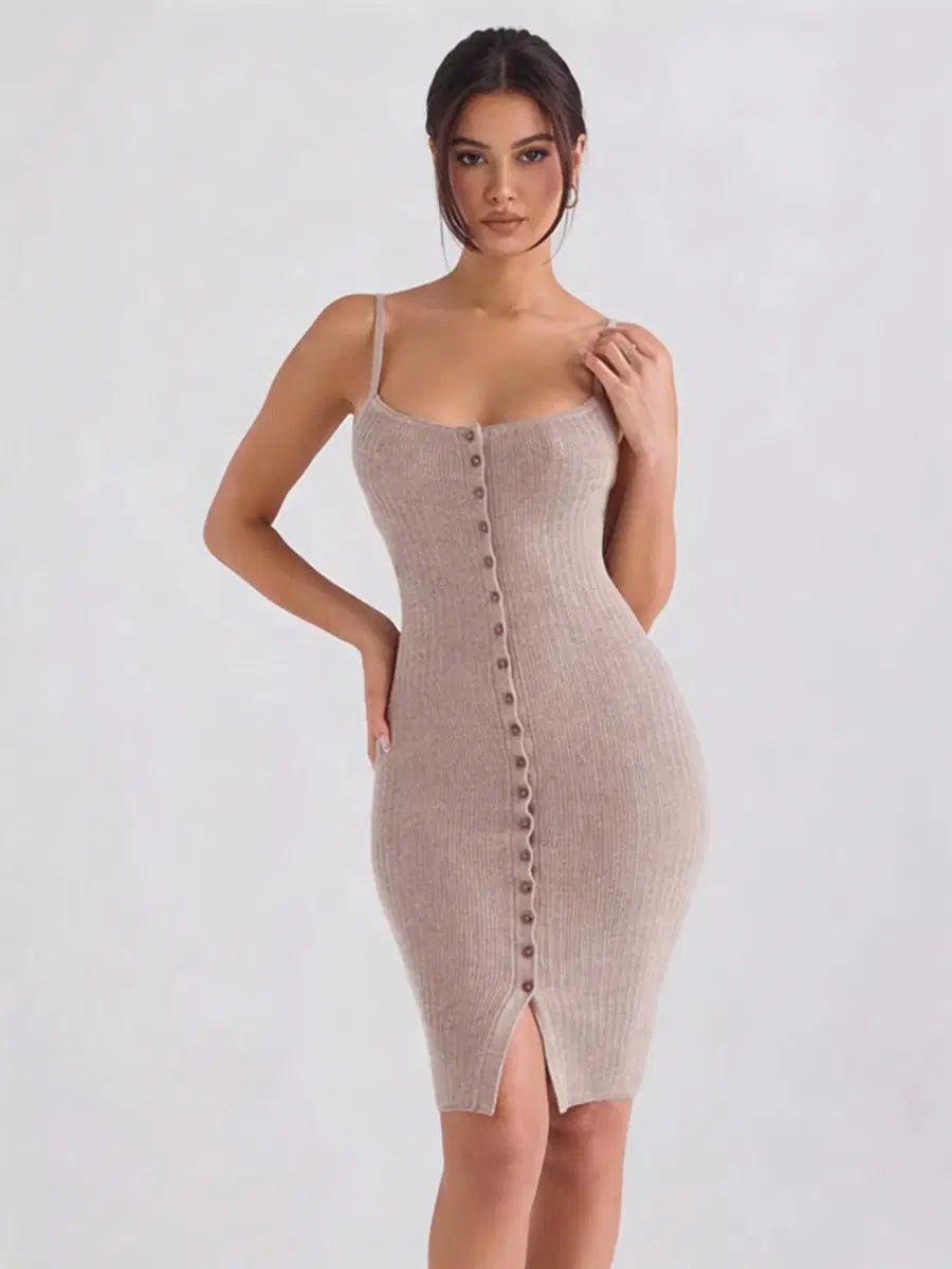 Simple Saturday Button - Front Bodycon Sweater Dress - Lustreve