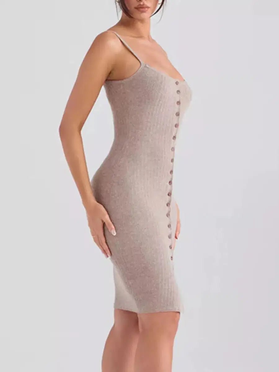 Simple Saturday Button - Front Bodycon Sweater Dress - Lustreve