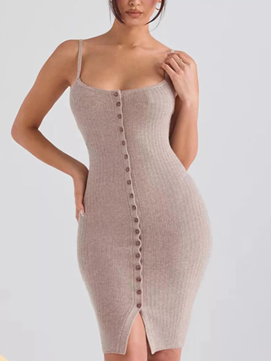 Simple Saturday Button - Front Bodycon Sweater Dress - Lustreve
