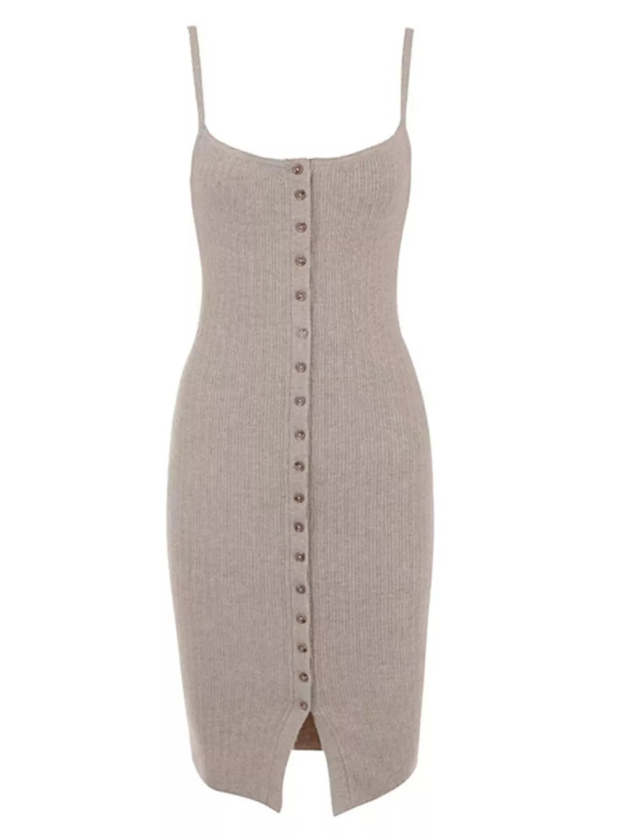 Simple Saturday Button - Front Bodycon Sweater Dress - Lustreve