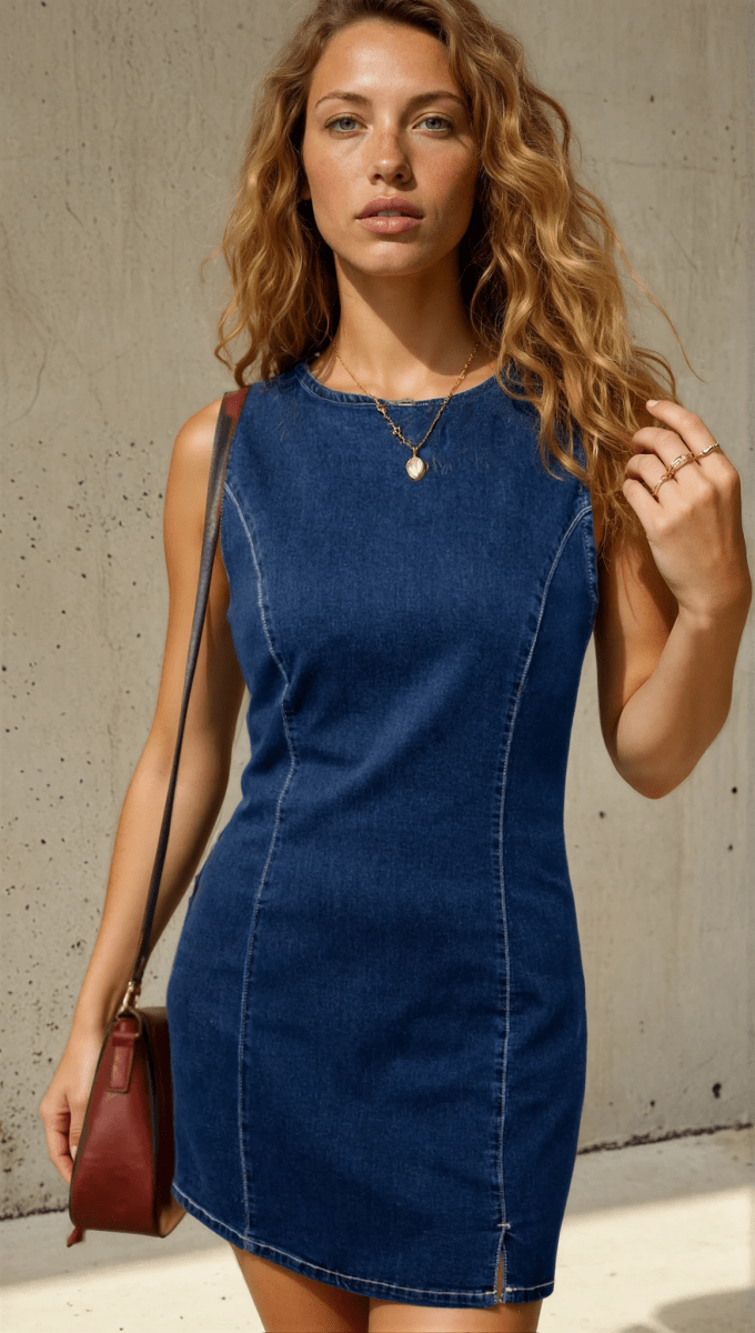 Simple Saturday Sienna Denim Curve Mini Dress - Lustreve