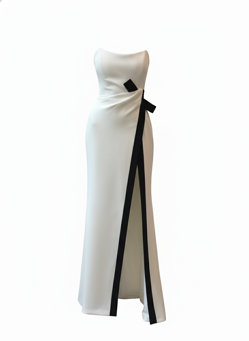 Robe longue bustier fendue contrastante noire et blanche Isabelle