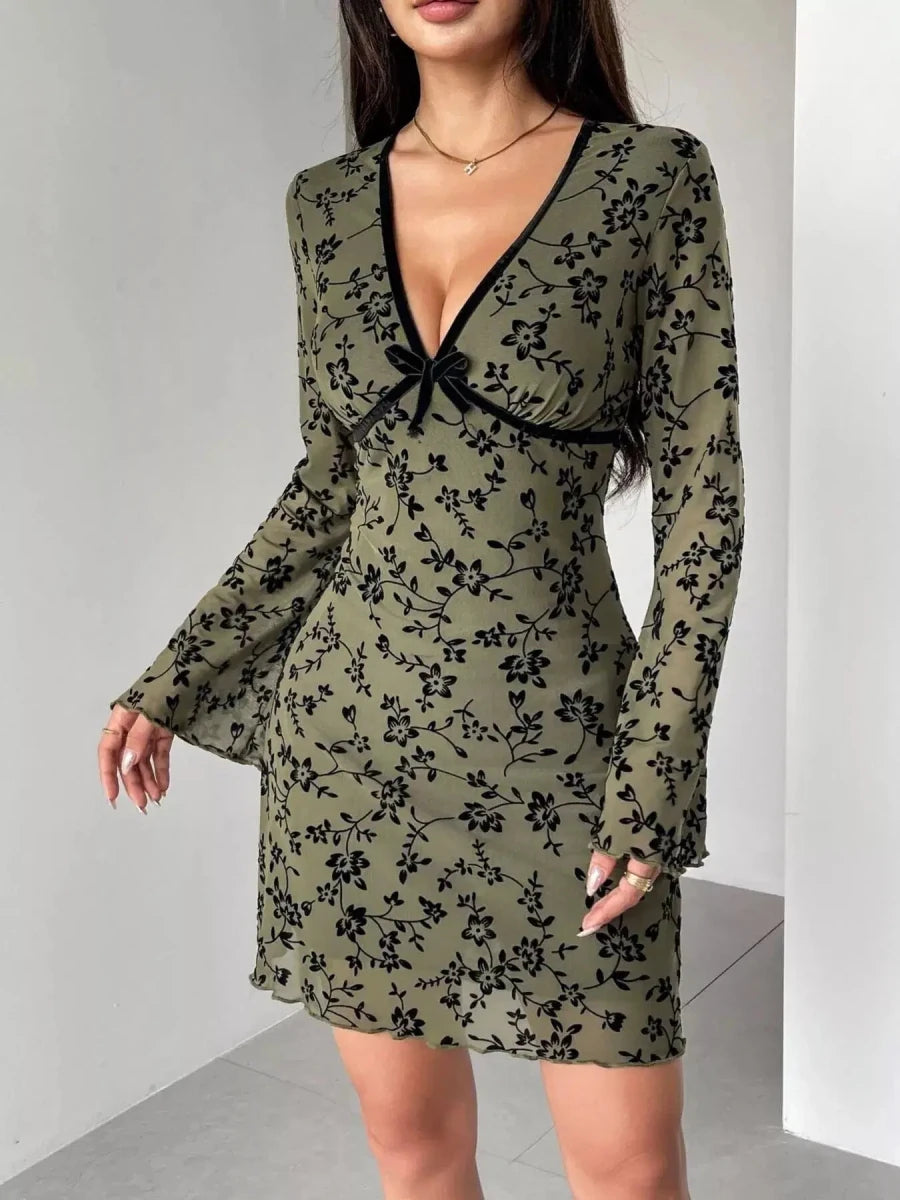 Soft Florals, Hard to Resist Mesh Mini Dress – Olive - Lustreve
