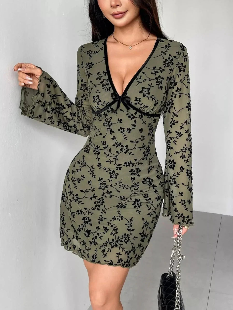 Soft Florals, Hard to Resist Mesh Mini Dress – Olive - Lustreve