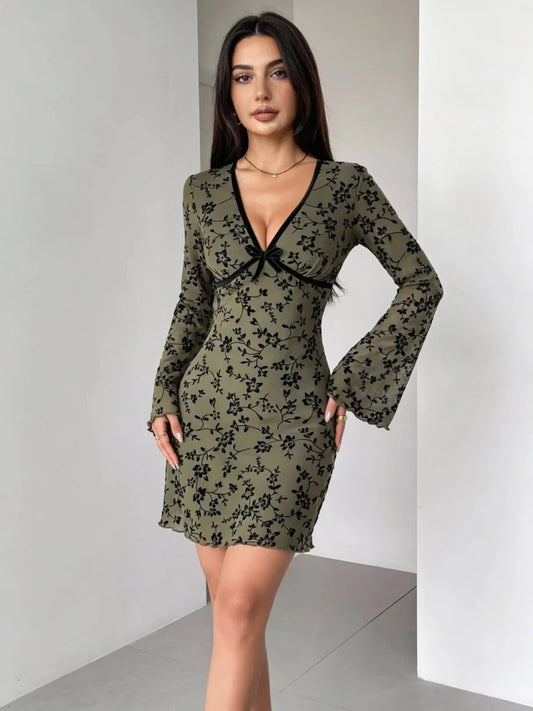Soft Florals, Hard to Resist Mesh Mini Dress – Olive - Lustreve