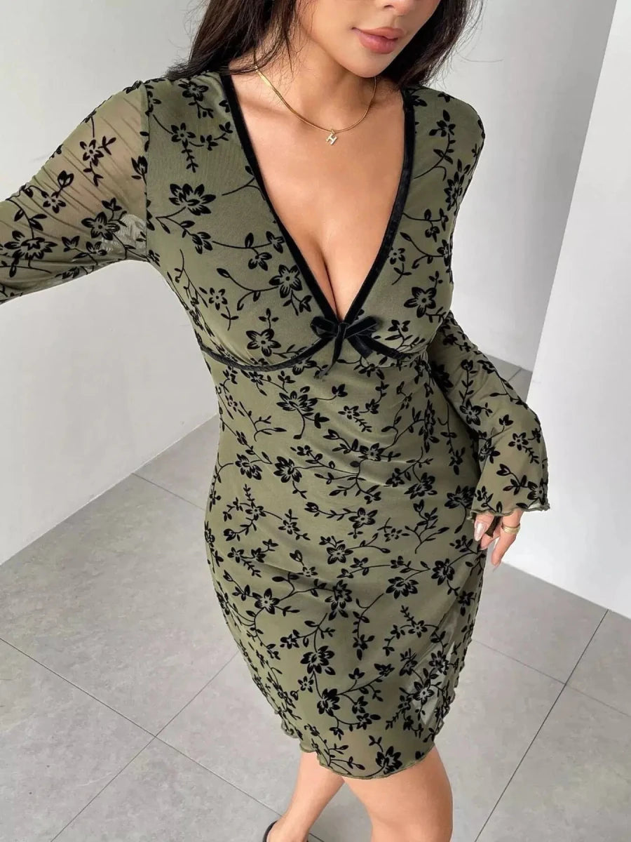 Soft Florals, Hard to Resist Mesh Mini Dress – Olive - Lustreve