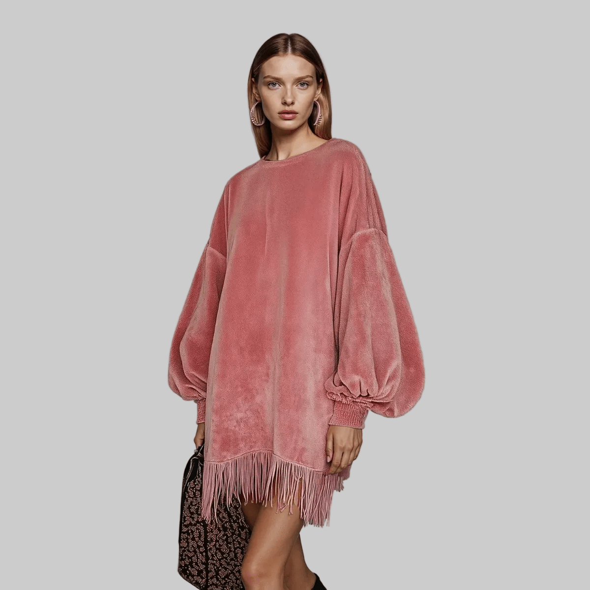 Soft Focus Fringe - Sway Sweater Mini Dress - Lustreve