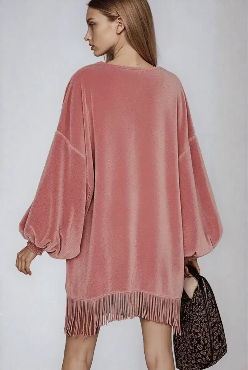 Soft Focus Fringe - Sway Sweater Mini Dress - Lustreve