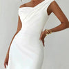Soft Spoken, Hard to Forget Off - Shoulder Draped Mini Dress - Lustreve