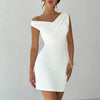 Soft Spoken, Hard to Forget Off - Shoulder Draped Mini Dress - Lustreve