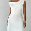 Soft Spoken, Hard to Forget Off - Shoulder Draped Mini Dress - Lustreve