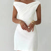 Soft Spoken, Hard to Forget Off - Shoulder Draped Mini Dress - Lustreve