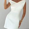 Soft Spoken, Hard to Forget Off - Shoulder Draped Mini Dress - Lustreve