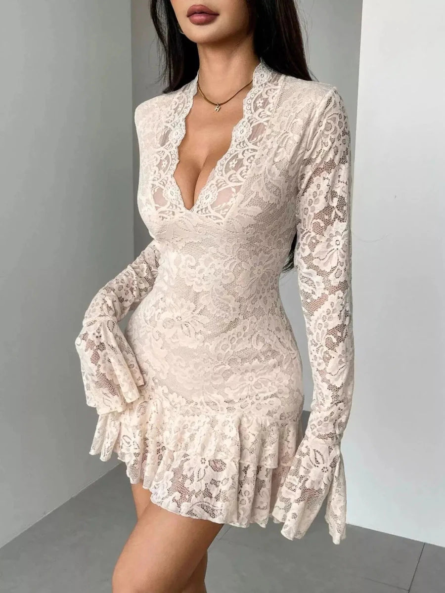 Soft Touch, Bad Intentions Lace Ruffle Mini Dress - Lustreve