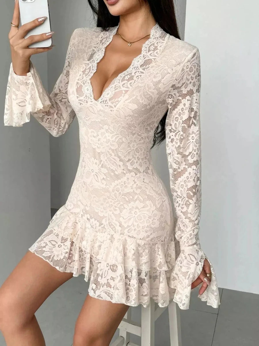 Soft Touch, Bad Intentions Lace Ruffle Mini Dress - Lustreve
