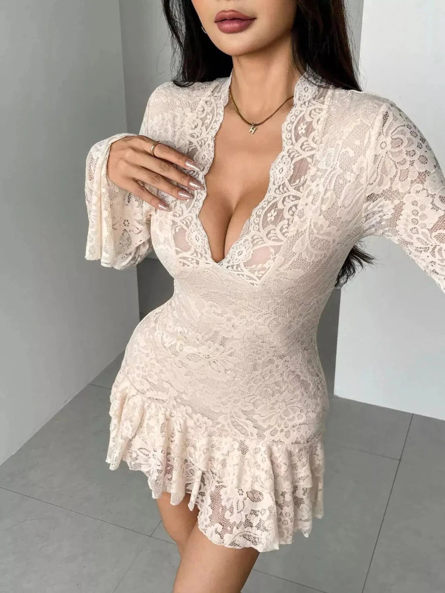 Soft Touch, Bad Intentions Lace Ruffle Mini Dress - Lustreve