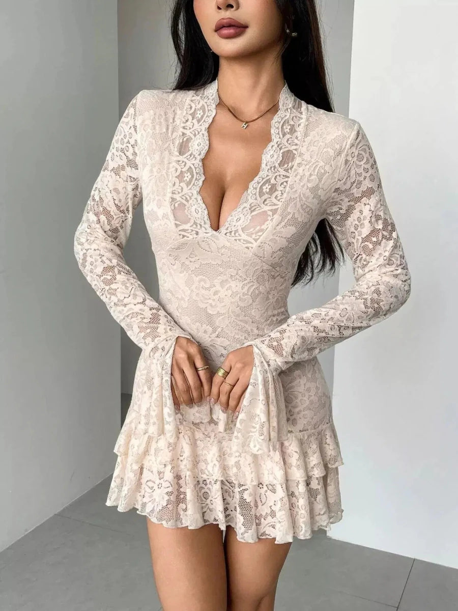Soft Touch, Bad Intentions Lace Ruffle Mini Dress - Lustreve