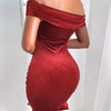 Sparkly Velvet Off - Shoulder Ruched Bodycon Dress - Lustreve
