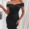 Sparkly Velvet Off - Shoulder Ruched Bodycon Dress - Lustreve