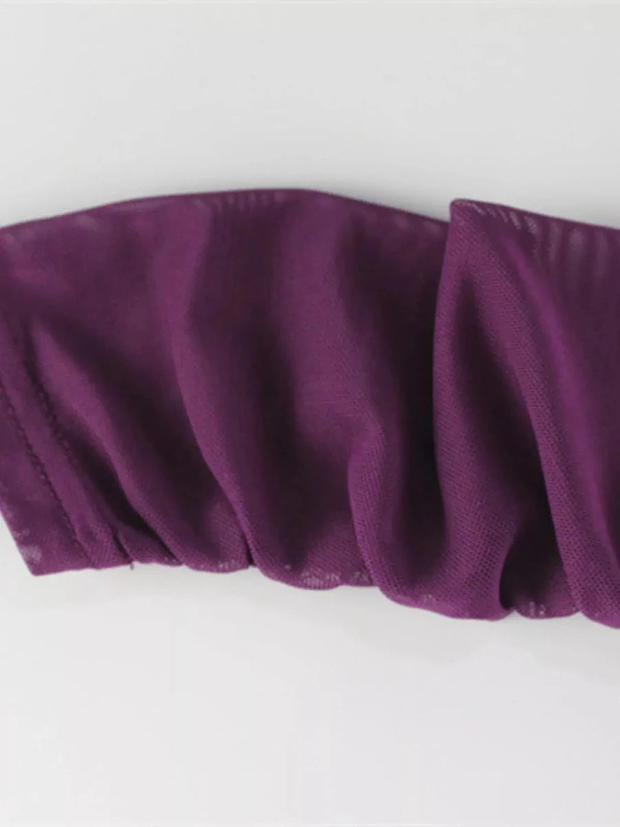 Starlit Primrose Ruched Halo Mesh Mini Dress – Plum - Lustreve