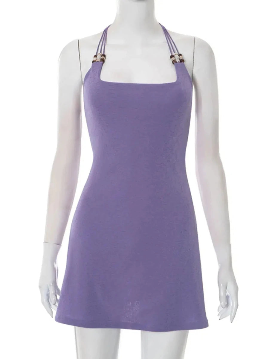 Sugar Rush Lola Beaded Halter Skater Mini Dress - Lustreve