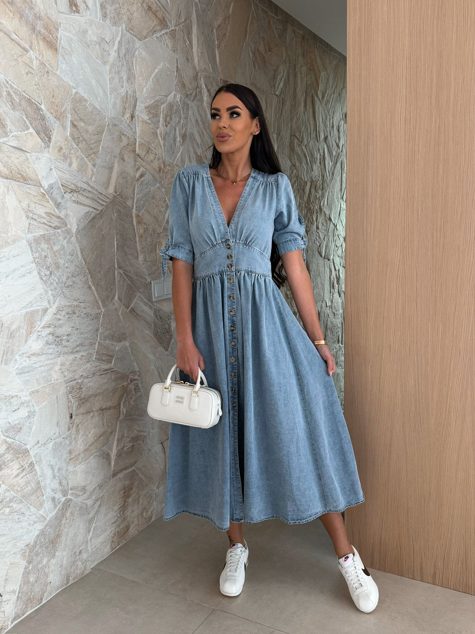 Sunkissed Allure V-Neck Denim Dress