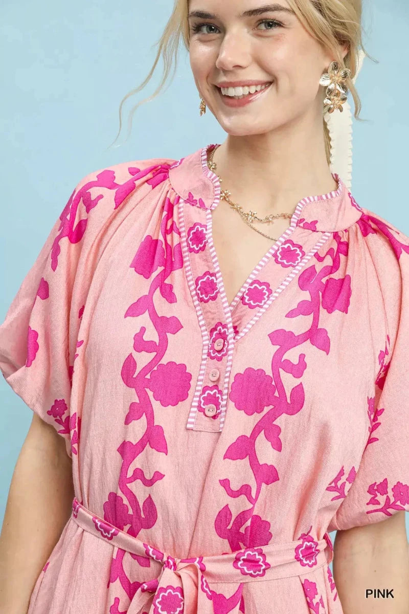 Sunlit Stroll Floral Tie - Waist Mini Dress – Pink - Lustreve