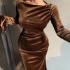 The Way You Look Tonight Velvet Midi Dress – Brown - Lustreve