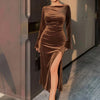 The Way You Look Tonight Velvet Midi Dress – Brown - Lustreve