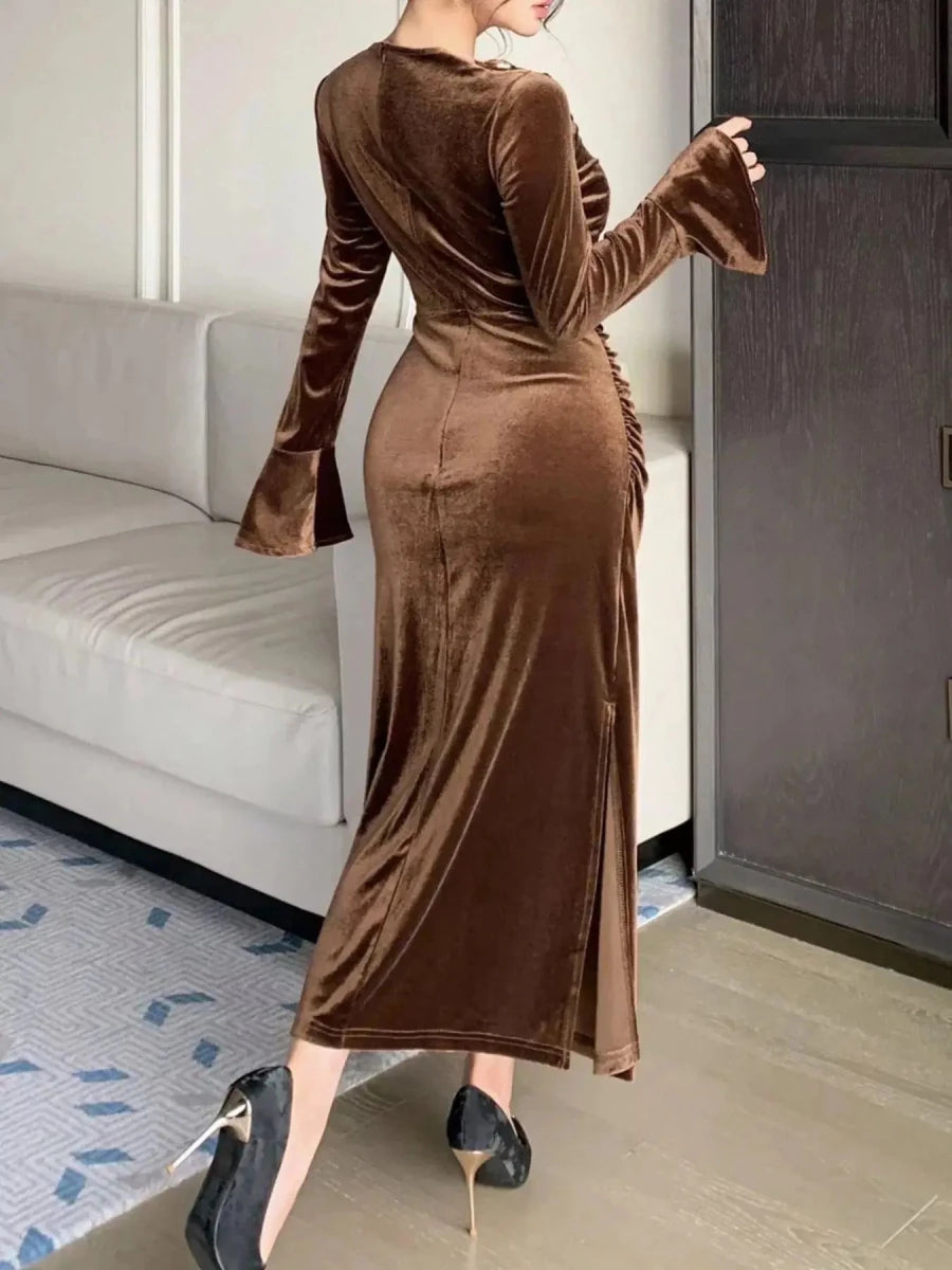 The Way You Look Tonight Velvet Midi Dress – Brown - Lustreve