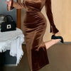 The Way You Look Tonight Velvet Midi Dress – Brown - Lustreve