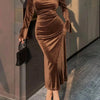 The Way You Look Tonight Velvet Midi Dress – Brown - Lustreve