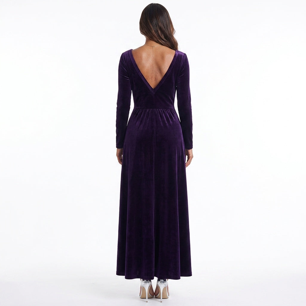 Velvet Square Neck Long Sleeve Dress