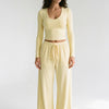 Lemon Day Lounge Two-Piece Set with Scoop-Neck Crop Top & Wide-Leg Pants
