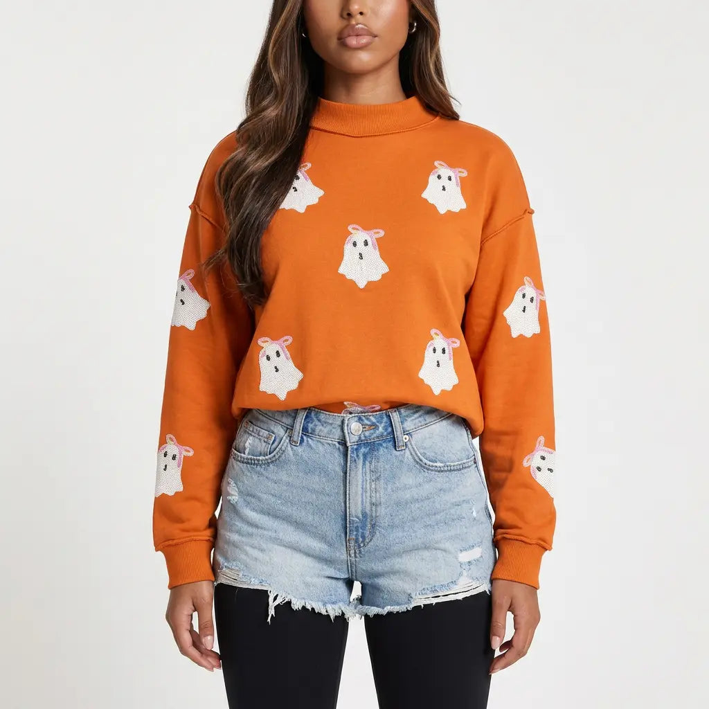 Clementine Spirit Scatter Mock Neck Sweatshirt
