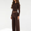 Mocha State of Mind Long Sleeve Top and Wide-Leg Pants Set